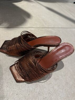 cult gaia Metallic Brown Strappy Square-Toe Mule